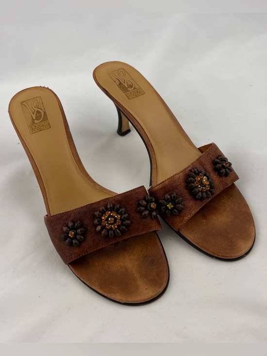 Vince Shoes - Vince Brown Suede Slide Mules with Floral Jewel Studs vintage size 11